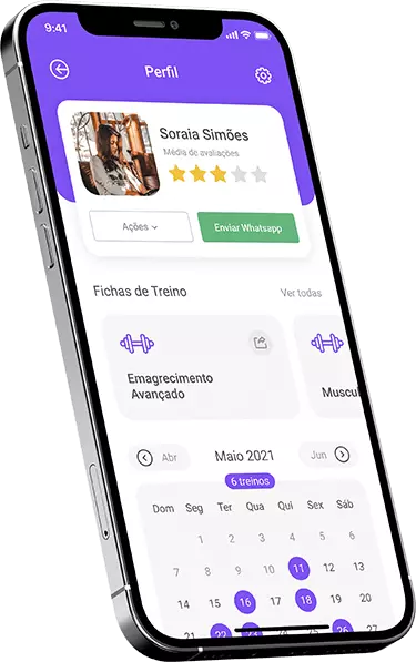 Imagem exemplo da tela de perfil do aluno do aplicativo para personal trainer Tecnofit