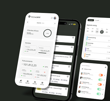 Demonstração do app Tecnofit em celulares